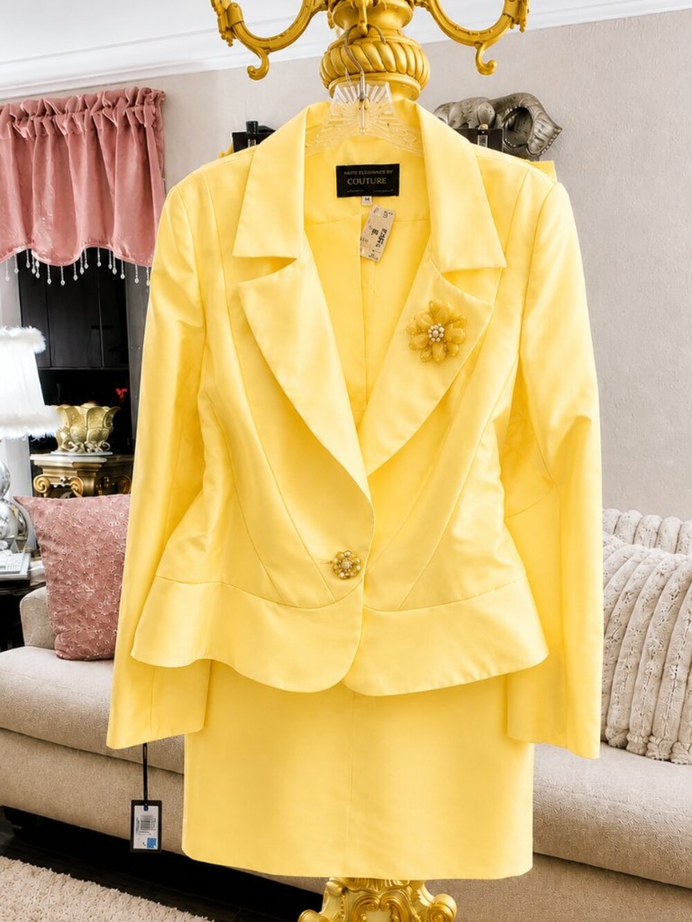 Lily & Taylor Couture Collection Yellow 3-Piece Skirt Set